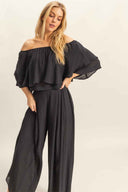 Black Off Shoulder Pants Set