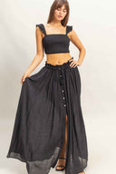 Black Smocked Maxi Skirt Set