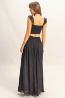 Black Smocked Maxi Skirt Set back
