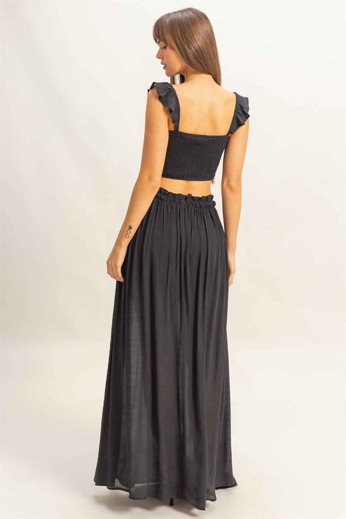 Black Smocked Maxi Skirt Set back