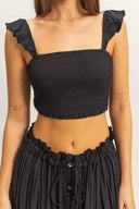 Black Smocked Maxi Skirt Set details