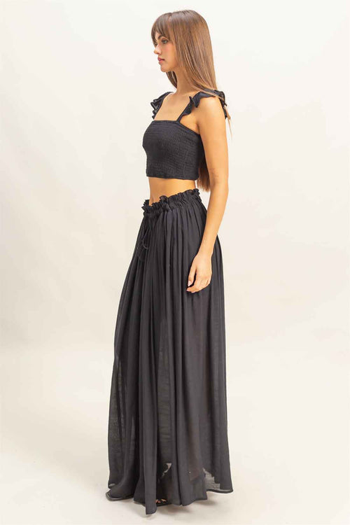 Black Smocked Maxi Skirt Set side