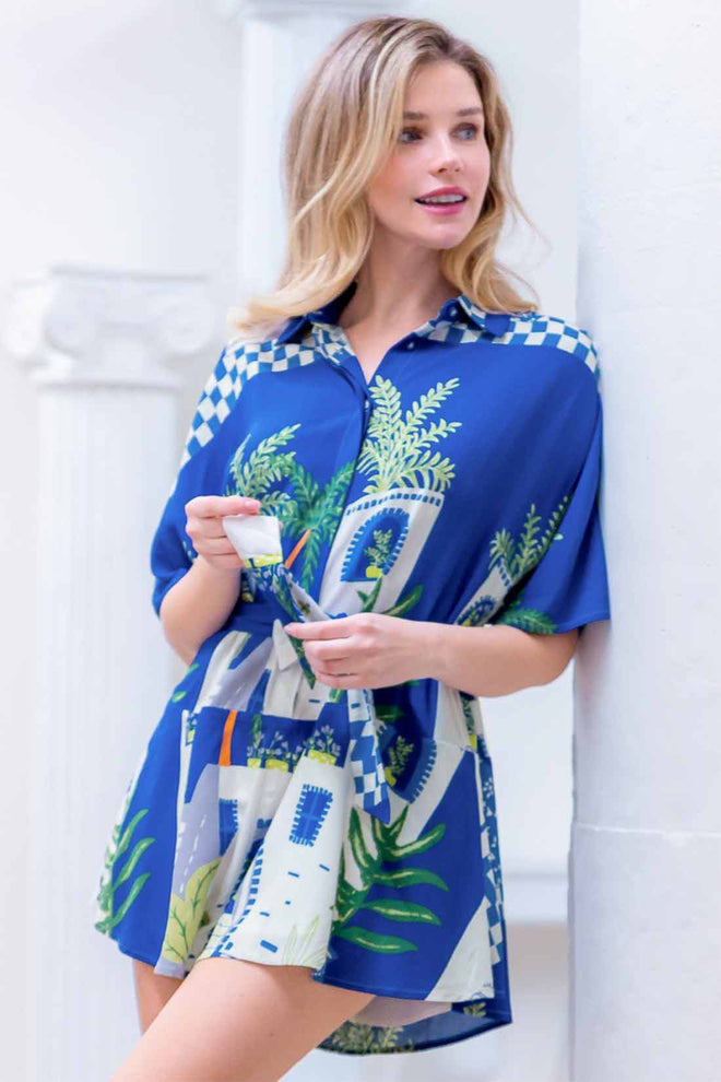 Blue Printed Romper front