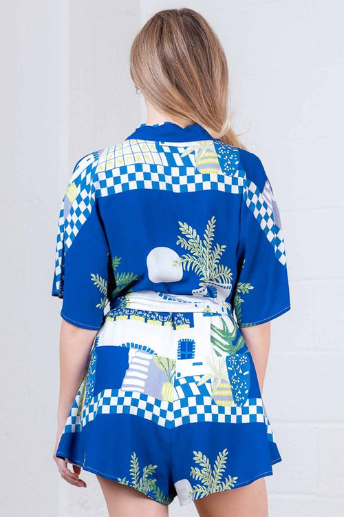 Blue Printed Romper back