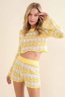 Cindy Lemon Stripe Knitted Shorts Set front