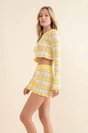 Cindy Lemon Stripe Knitted Shorts Set side