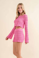 Cindy Pink Knitted Shorts Set side