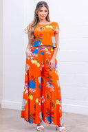 Orange Fruit Print Pants Set