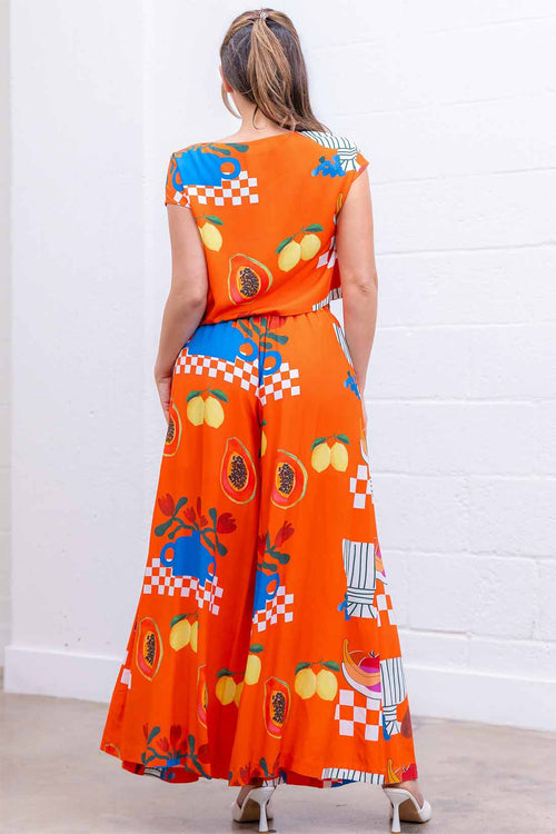 Orange Fruit Print Pants Set back