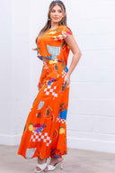 Orange Fruit Print Pants Set side