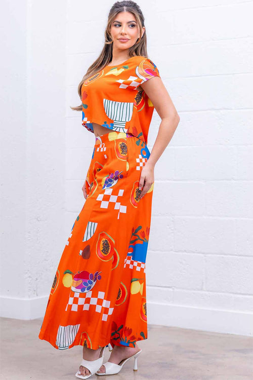 Orange Fruit Print Pants Set side