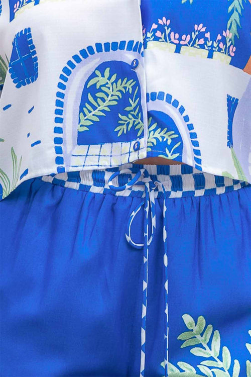 Blue Palm Print Pants Set detail
