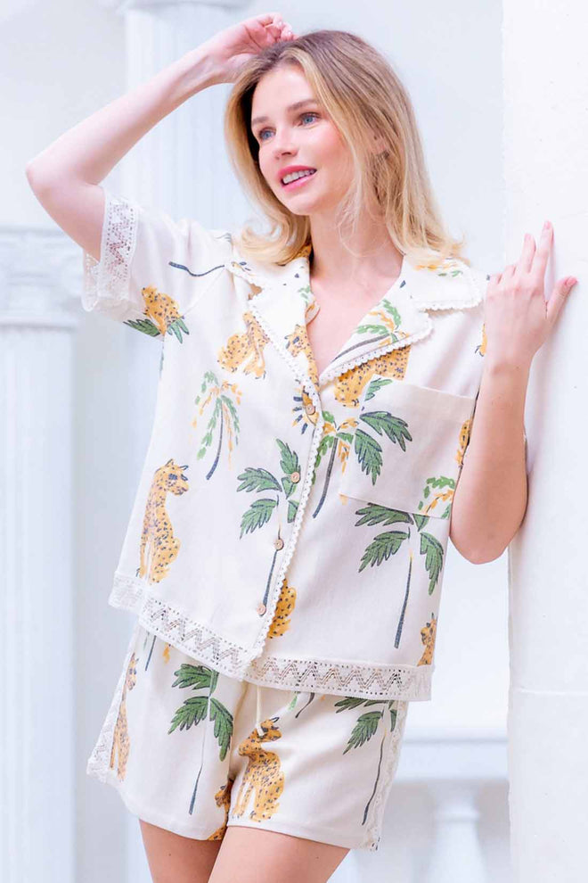 Taupe Printed Shorts Set