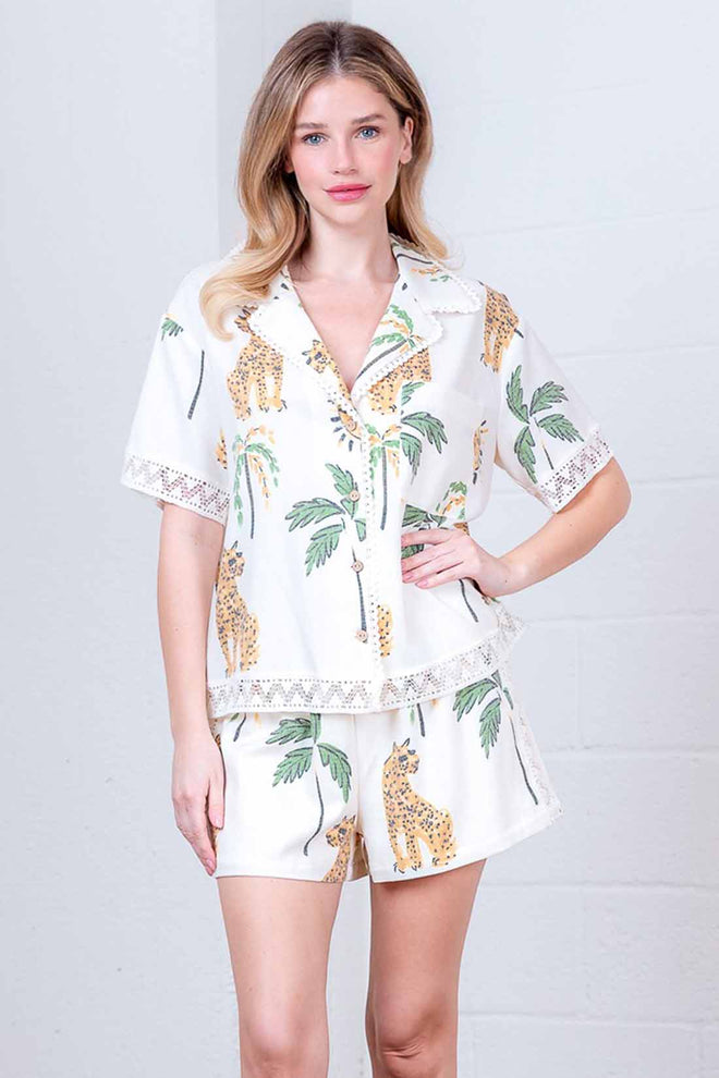 Taupe Printed Shorts Set front