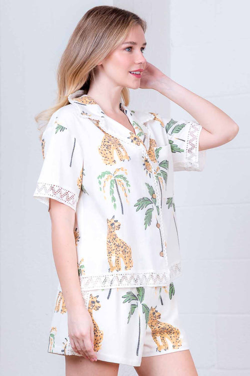 Taupe Printed Shorts Set side