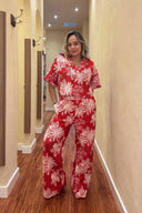 Candela Red Waffle Pants Set