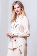 Taupe Embroidered Cheers Pants Set