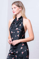 Black Martini Print Satin Pants Set side
