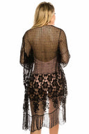 Kira Black Crochet Coverup Kimono back