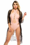 Kira Black Crochet Coverup Kimono