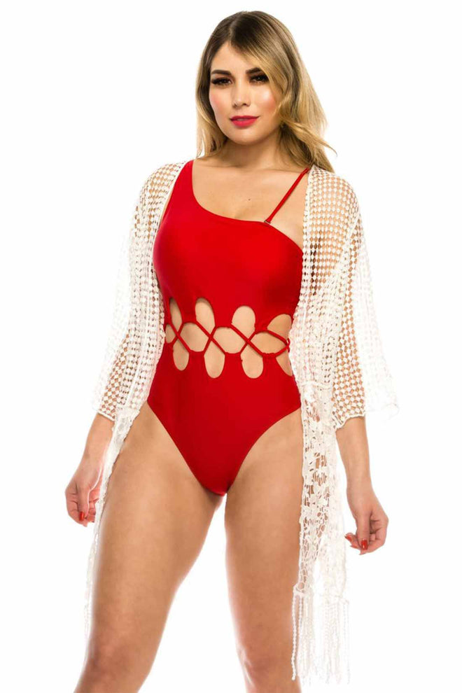 Kira White Crochet Coverup Kimono