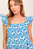 Blue Printed Woven Mini Dress details