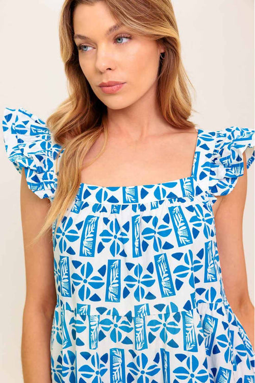 Blue Printed Woven Mini Dress details