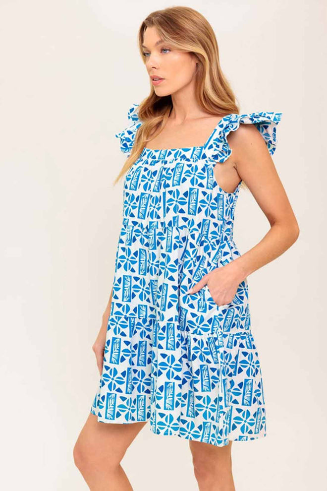 Blue Printed Woven Mini Dress side