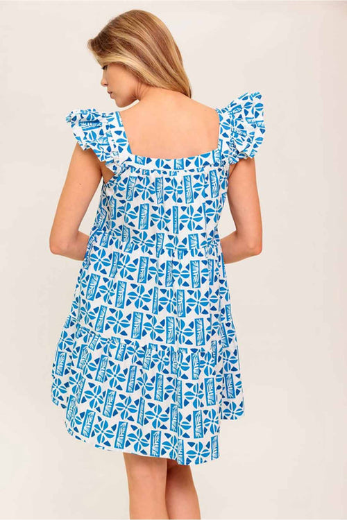 Blue Printed Woven Mini Dress back