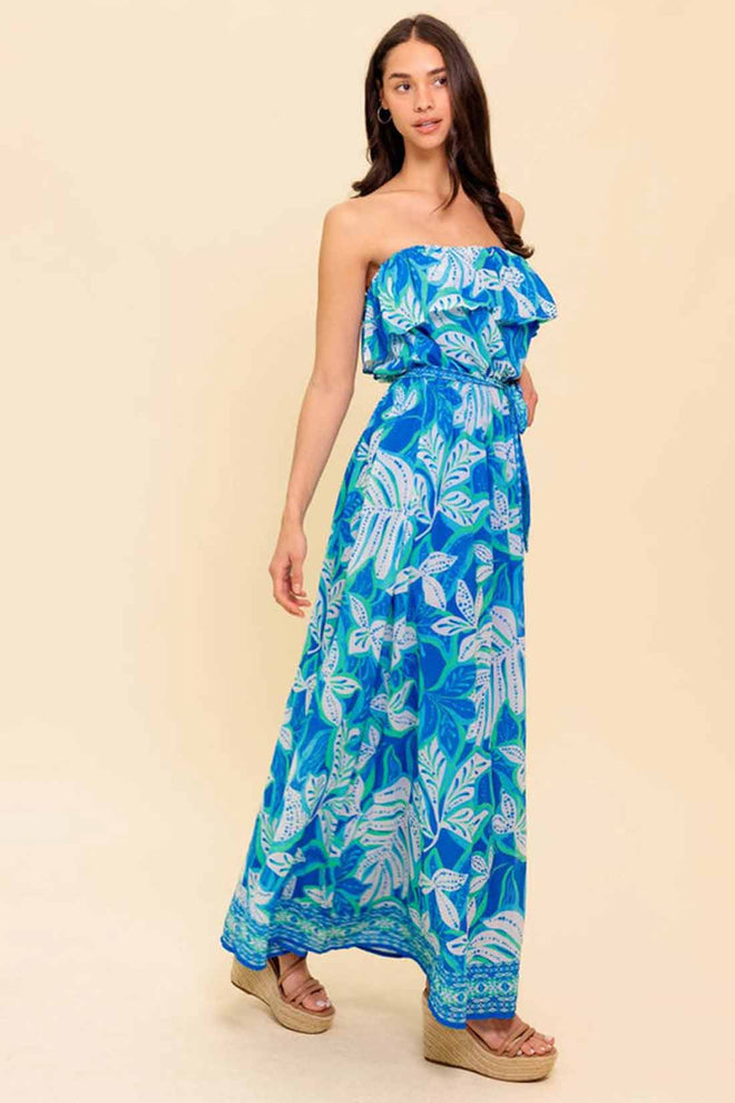 Blue Printed Off Shoulder Maxi Dress side