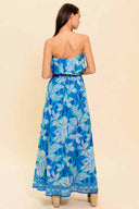 Blue Printed Off Shoulder Maxi Dress back