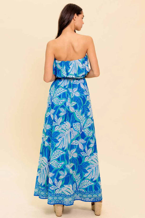 Blue Printed Off Shoulder Maxi Dress back