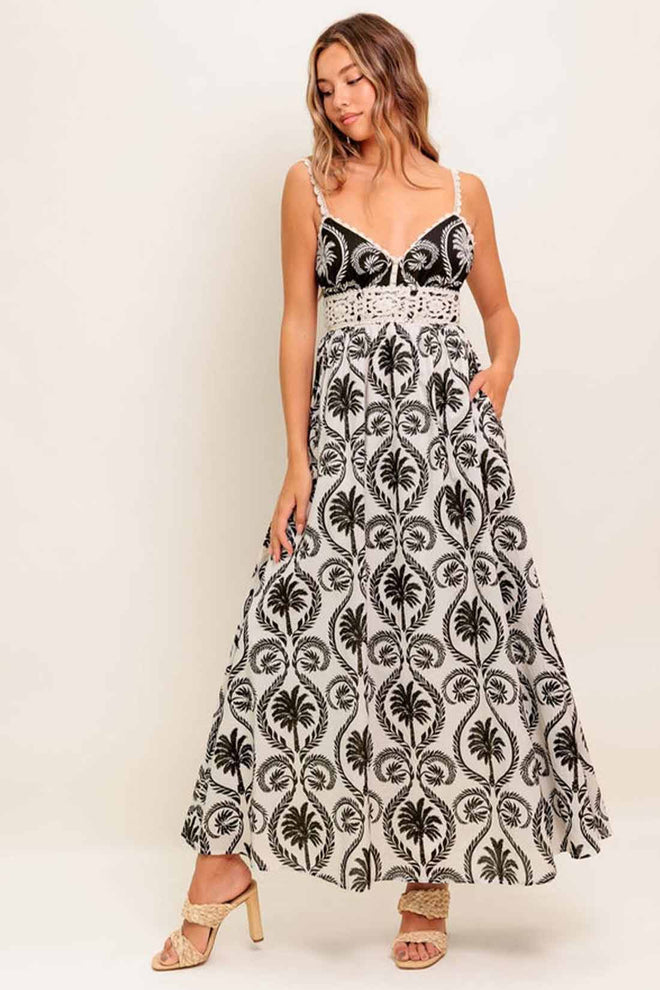 Ivory Black Printed Maxi Dress
