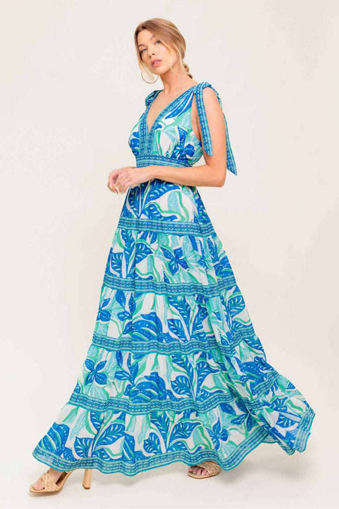 Blue Printed Ties Maxi Dress side