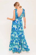 Blue Printed Ties Maxi Dress back