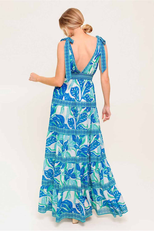 Blue Printed Ties Maxi Dress back
