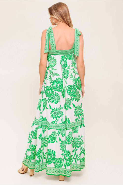 Ivory Green Printed Maxi Dress back
