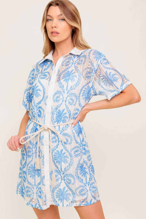 Ivory Blue Lace Mini Dress