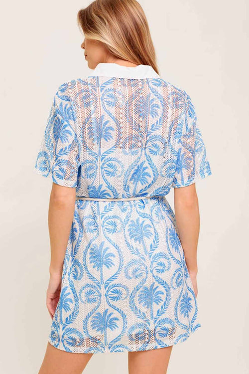 Ivory Blue Lace Mini Dress back