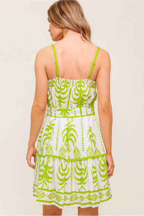 Ivory Green Printed Mini Dress back