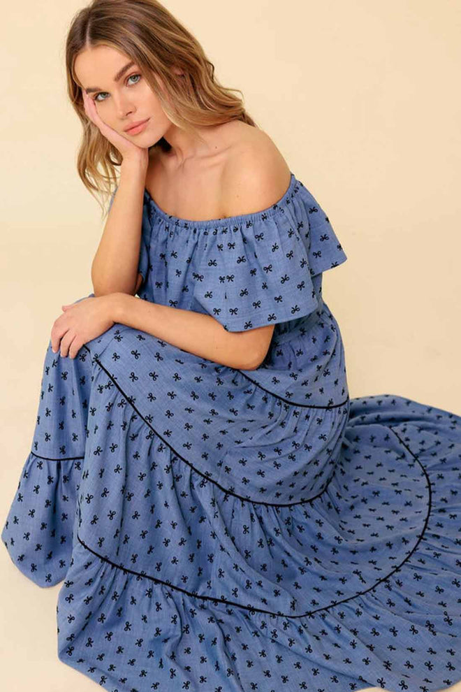 Chambray Off Shoulder Midi Dress side