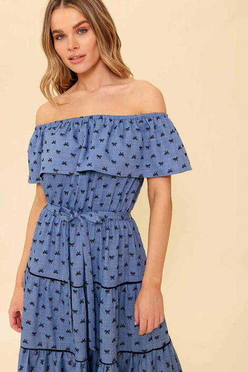Chambray Off Shoulder Midi Dress details