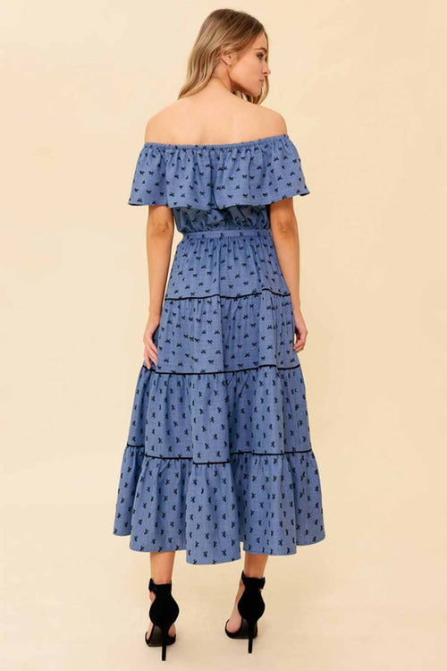 Chambray Off Shoulder Midi Dress back
