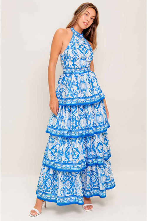 Blushing Blossom Blue Maxi Dress