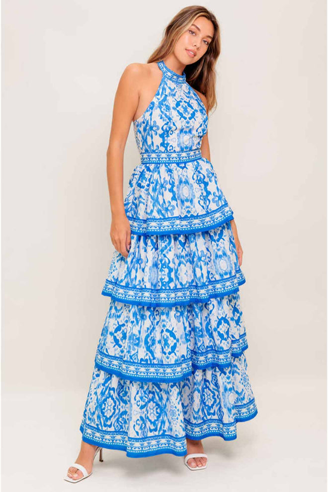 Blushing Blossom Blue Maxi Dress