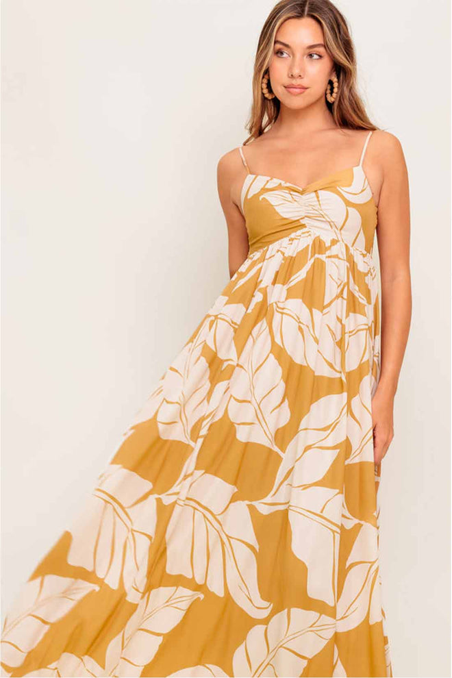 Camel Printed Maxi Dress front