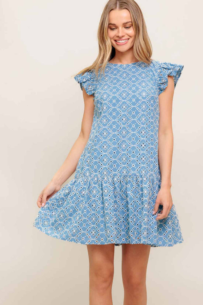 Light Blue Eyelet Mini Dress
