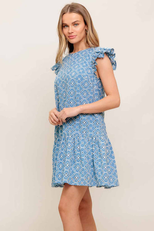 Light Blue Eyelet Mini Dress side