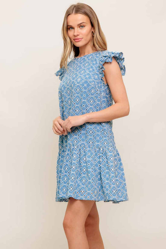 Light Blue Eyelet Mini Dress side