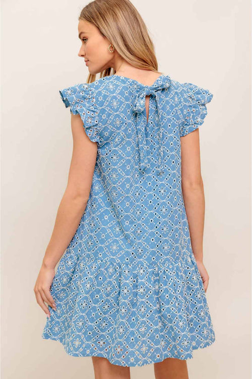 Light Blue Eyelet Mini Dress back
